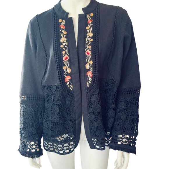 Chico's Blazer Jacket Boho Chic Embroidered Design With Crocheted Detail XL - Picture 1 of 8